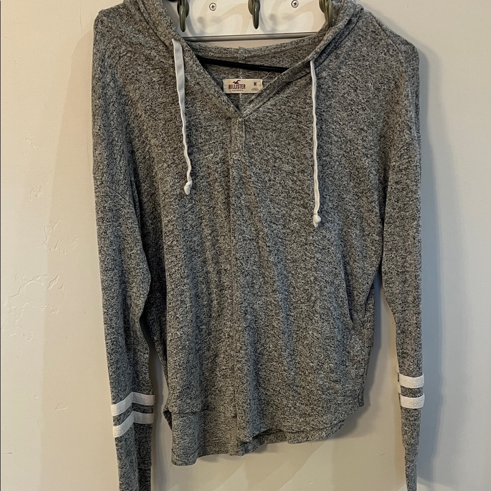 Hollister Gray Knit Hoodie with White Accents